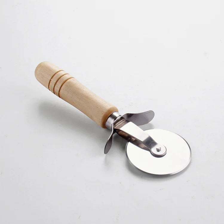 Modern Stainless Steel Pizza Wheel Cutter with Wood Handle Kitchen Tool for Home Use