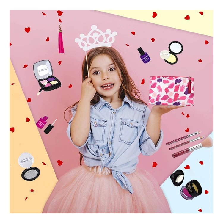Custom Children Pretend Play Makeup Toys Cosmetics Kit Safe Kid Nail Hand Made Set Girl Make Up Set For Girls