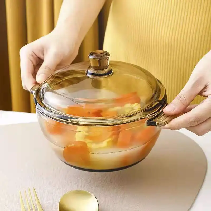 Hot sell 1000ml European style Kitchen Double Ear Handle Glass Soup Bowl Instant Noodle Bowl