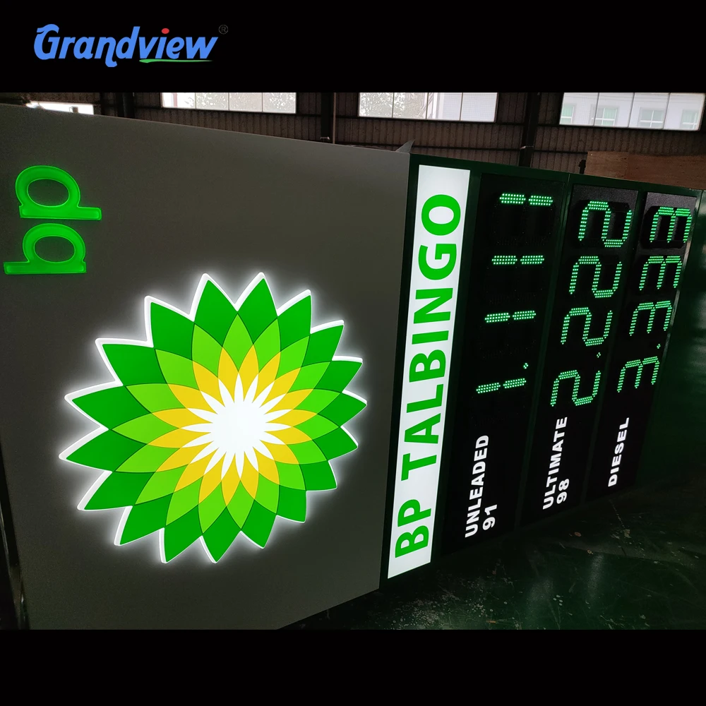 8.88 9/10 Green/Red Digital Led Gas Station Price Signs For Petrol Station with double sided pole sign