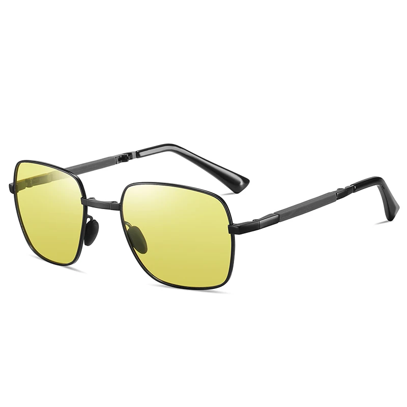 High quality men folding metal frame day night vision anti glare photochromic sunglasses polarized night driving glasses