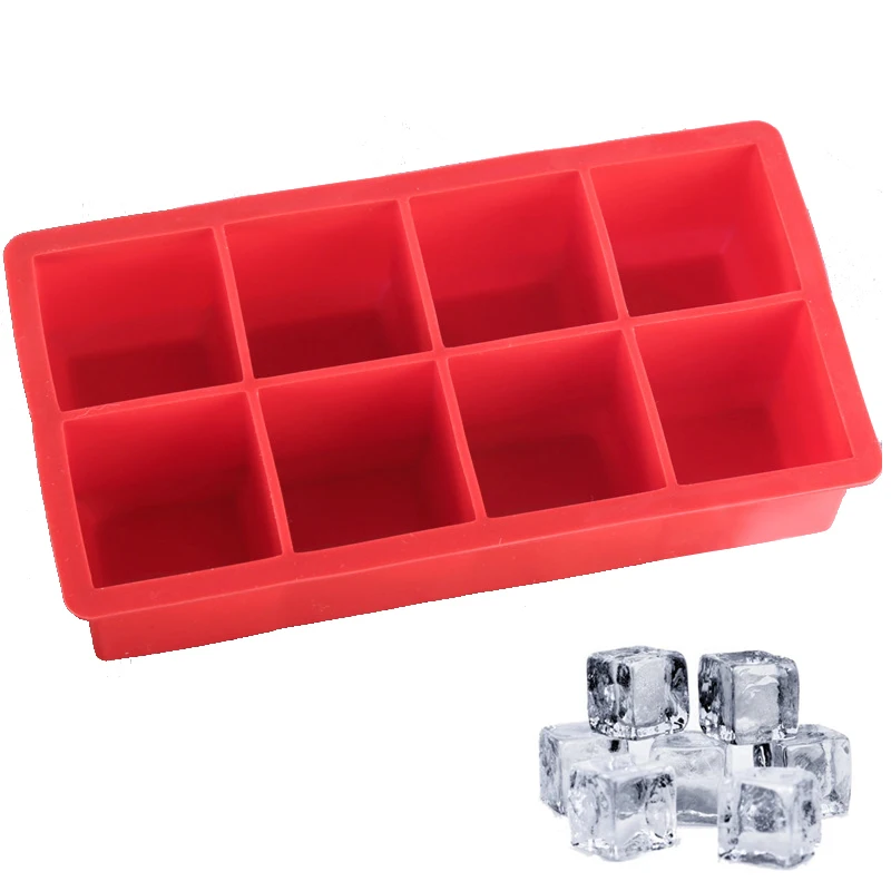 
square brick 8 cavity eco-friendly BPA free diy freezing silicone ice cube mold with lid 