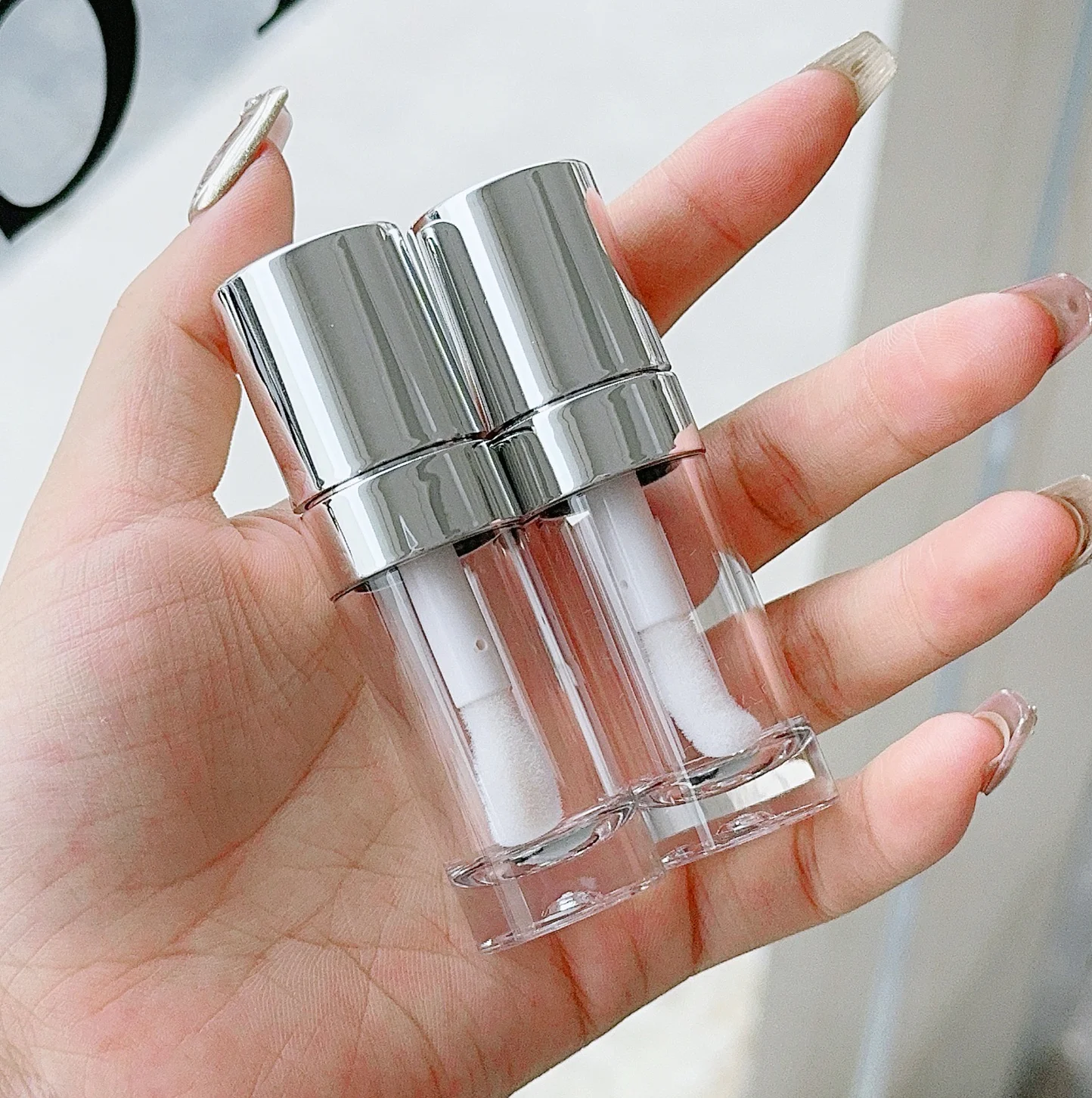 new silver 8ml empty big brush lip gloss tubes lip glaze tube container liquid bottle for cosmetic packaging