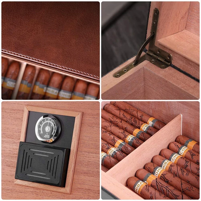 tray with adjustable divider desktop cedar leather humidor cigar storage