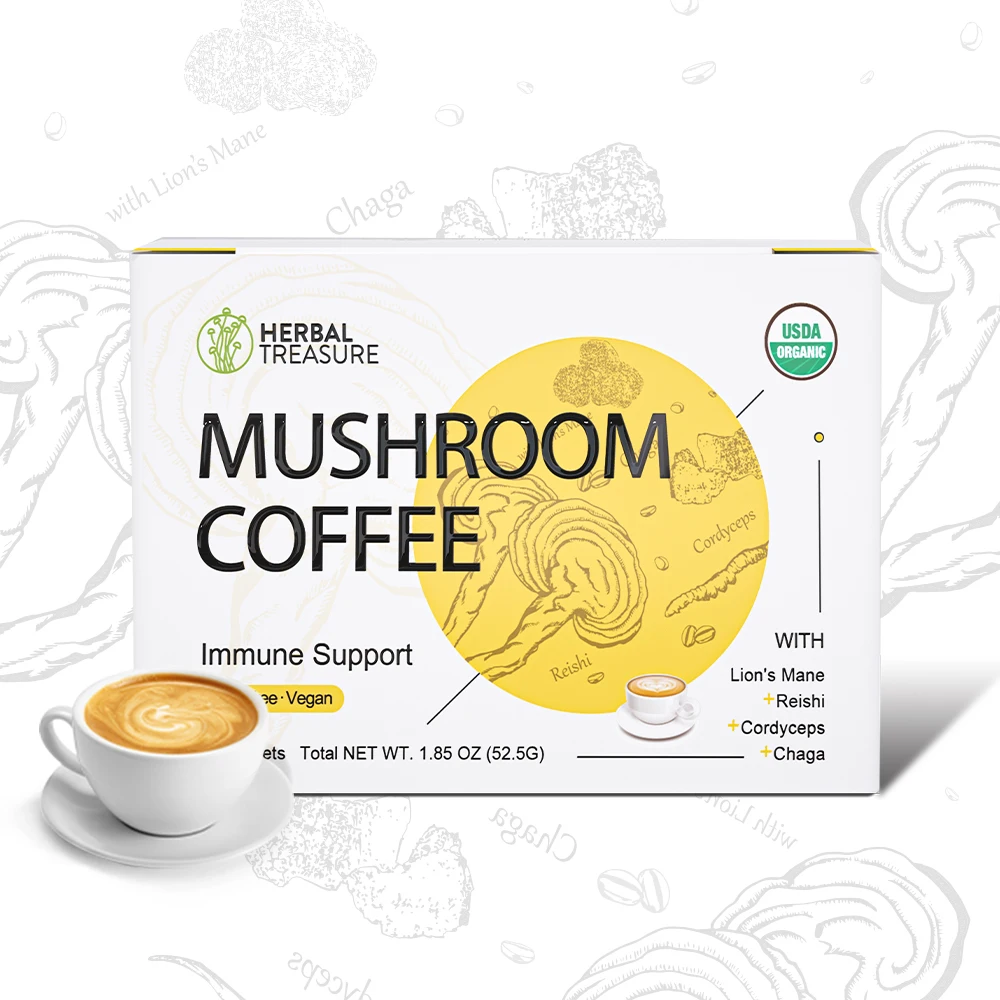 OEM, частная торговая марка, без сахара, Reishi Lions, грива 4 в 1, растворимый грибной кофе