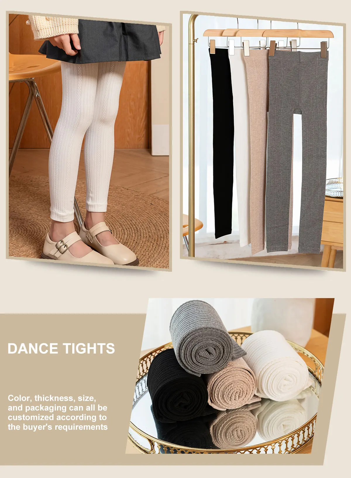 Hot Sale Solid Color Kids Pants Comfortable Knitting Cotton Tights Twist Striped Cropped Pantyhose