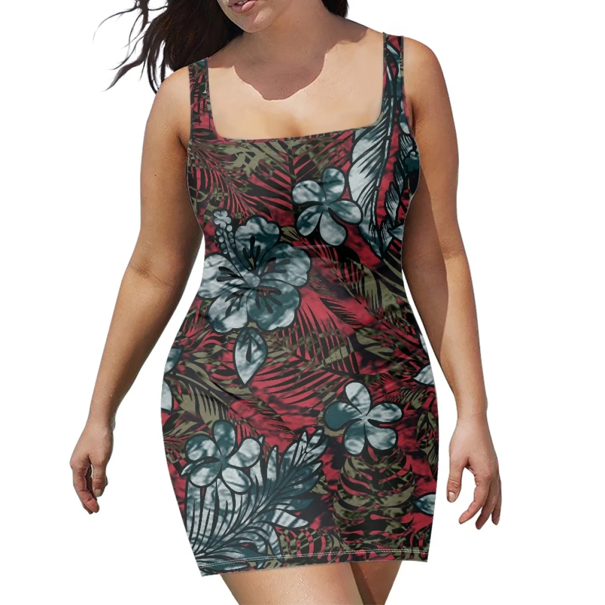 Trend Product Customization Polynesian Tattoos Fashion Samoan Hibiscus Print Loose Plus Size Sleeveless Dress Print On Demand