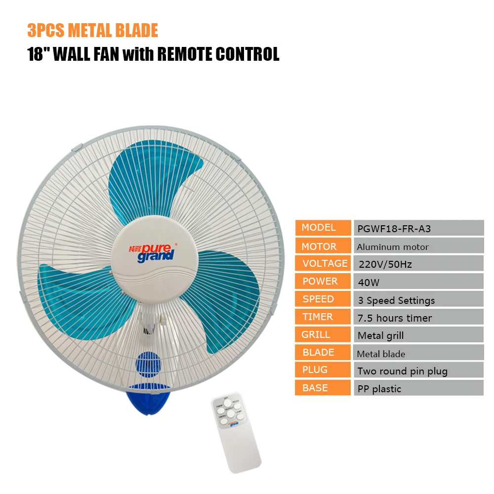 18 Inch Remote Control Oscillating Electric High Speed Shop Industrial Fan With Wall Mount
