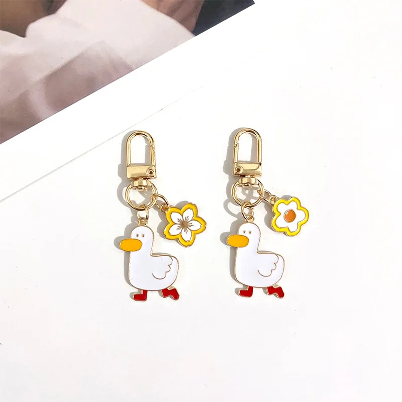 Refueling Duck Keychain Exquisite Metal Lucky Flower Small Gift U Disk Airpods Pen Bag Book Bag Pendant