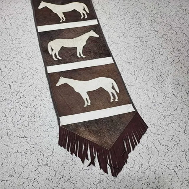 Hot selling New Genuine cow hairon fur embroidered table runner 72 inches handmade genuine cowhide leather Western fashion