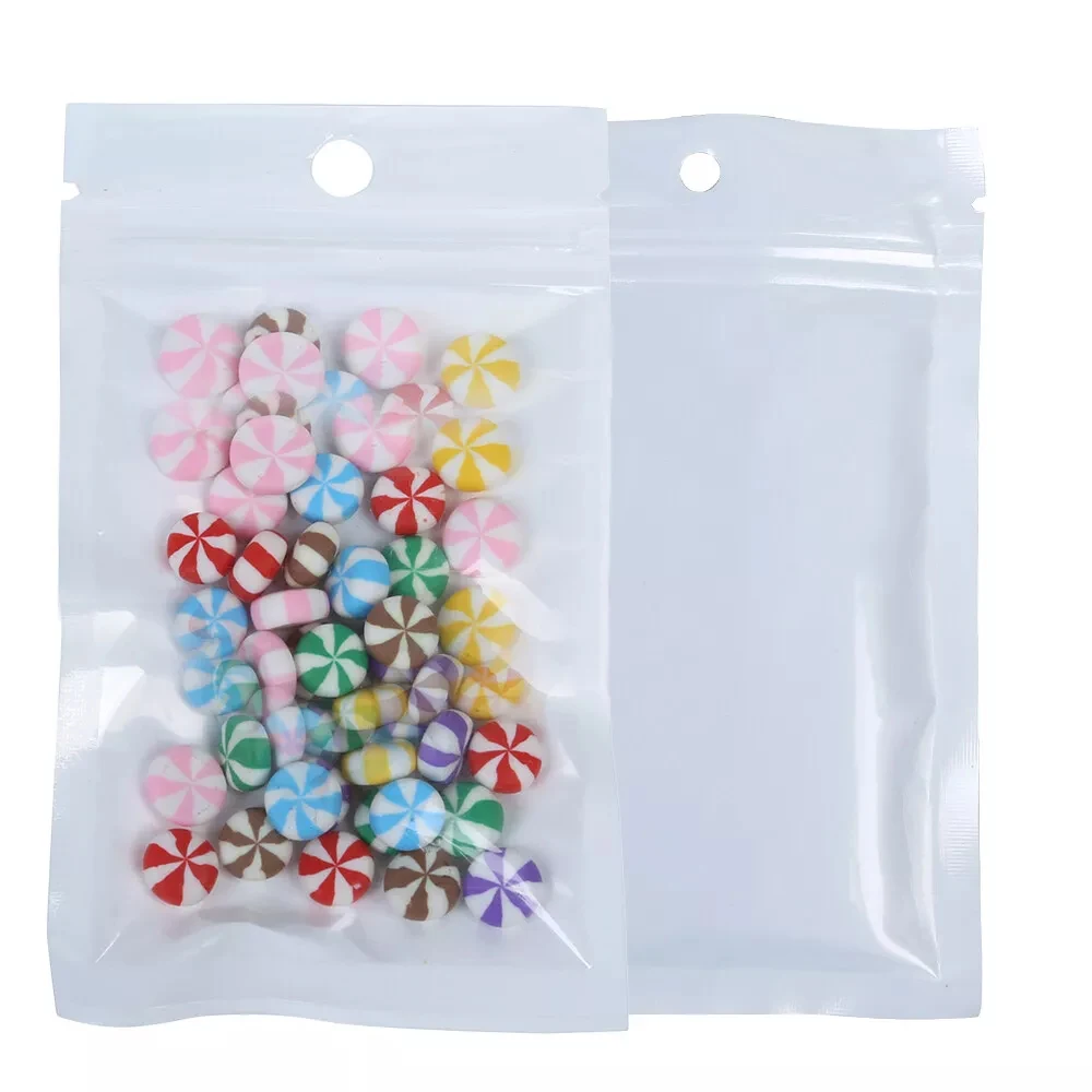 Customizable Design 4x7inch Clear/White Flat Ziplock Poly Bags with Hang Hole Suitable for Food and Electronic Components