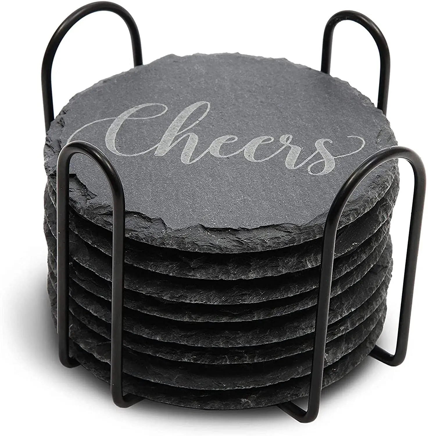 1 Set 8 PCS Hexagon Round and Square 3 Styles Slate Coasters to Choose slate coaster set with holder