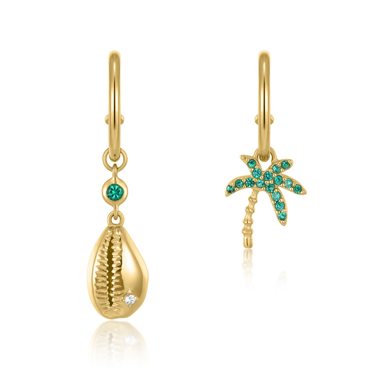 Mercery Summer Fashion Jewelry 14K Gold Plated Sterling 925 Shell 2022 Earring Green Zircon Coconut Tree Hoop Silver Earrings