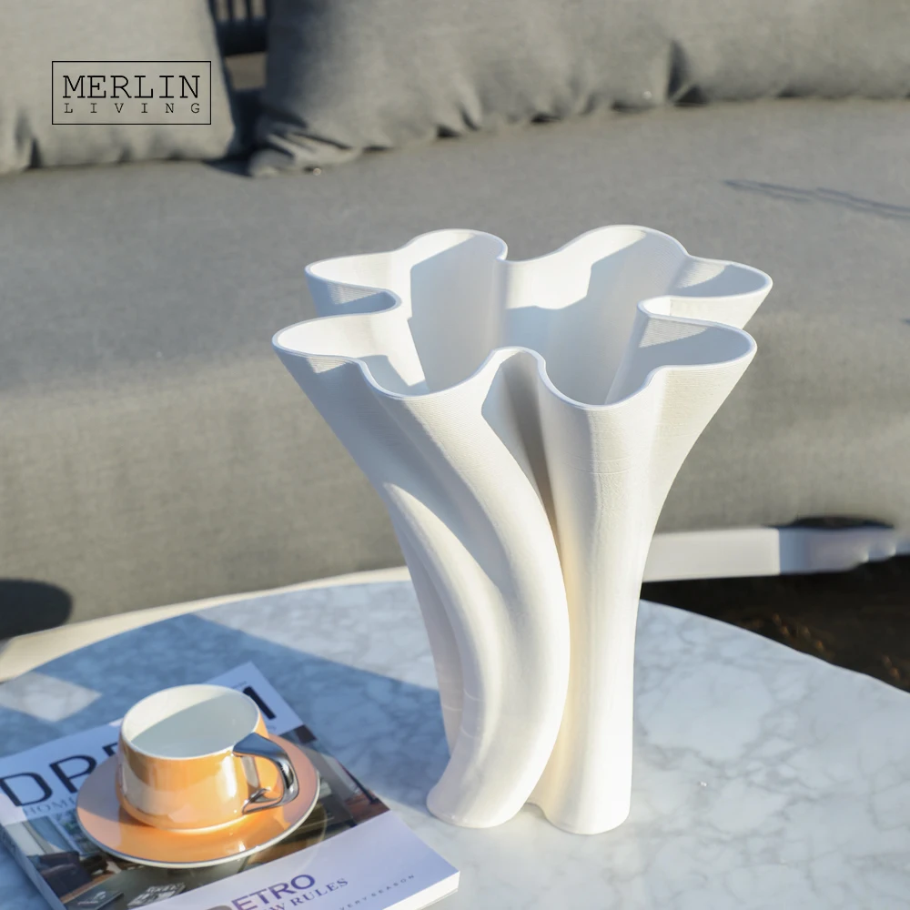 Merlin Living 3D Printing Vase White Vase Outdoor Roll Bouquet Wedding Vase For Chaozhou Ceramic Factory Wholesale Custom OEMODM
