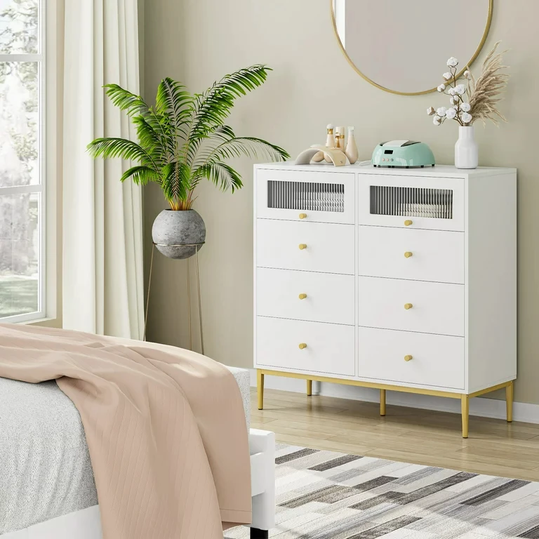 Modern White Dressing Room Chest Glass Door Clothes Clothing Cabinet Vanity Dresser Table Chest Set Vanity Makeup Coupling