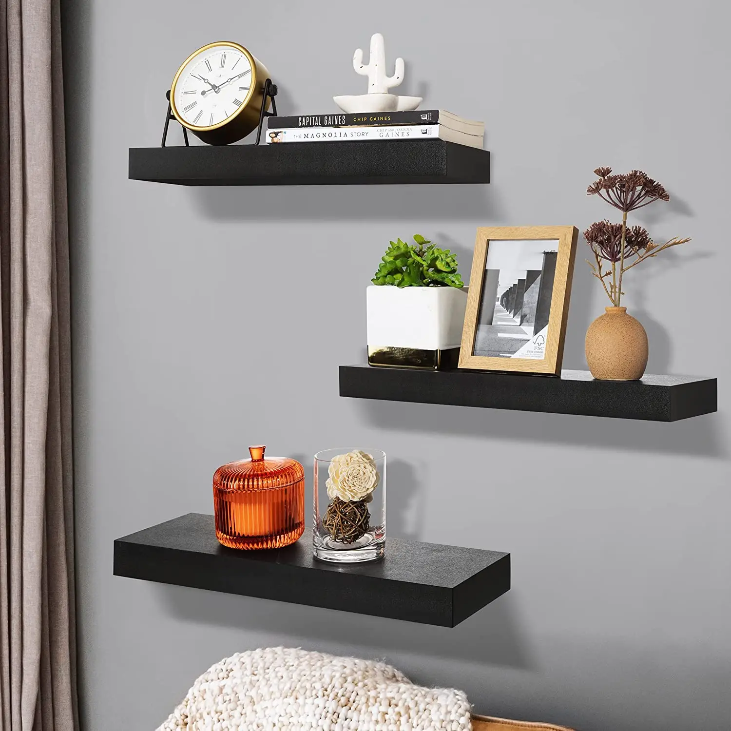 Плавающие полки, подвесные настенные полки, украшение, идеальный трофей, витрина, фоторамки, МДФ, деревянная настенная плавающая полка (3 шт.)