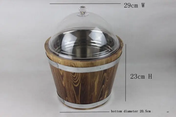 Rice bucket with transparent lid wood barrel display