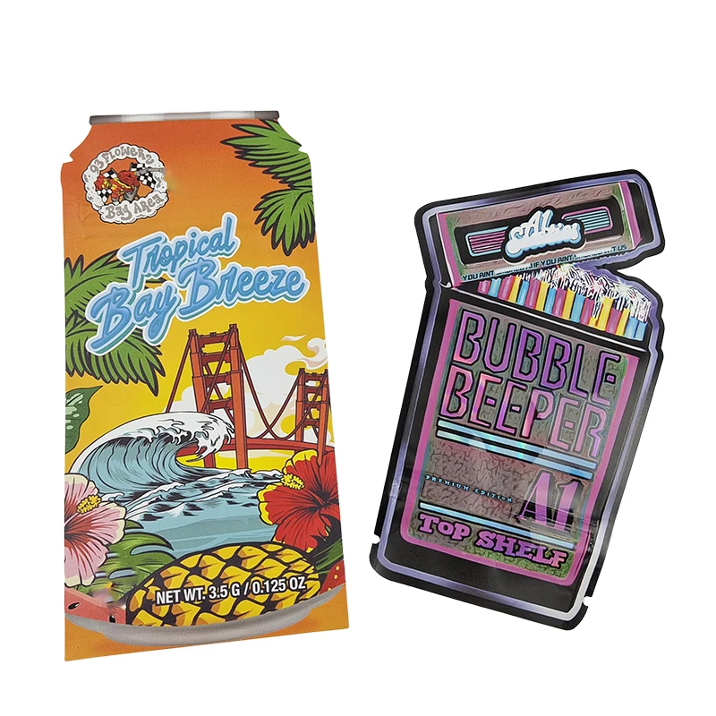 Custom Printed Soft Touch Cali Packs 3.5g Canned Bottle Popcorn Shape Aluminum Foil Smell Proof  7g 35g Edible Die Cut Mylar Bag