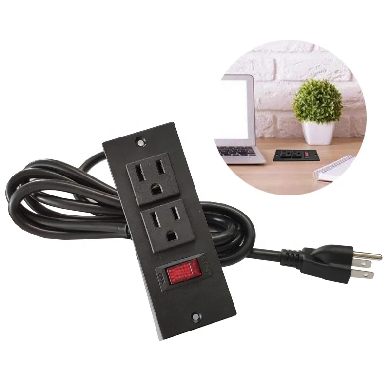 125V AC 2 outlet surface socket with circuit breaker switch rocker switch 2m 16AWG power strip