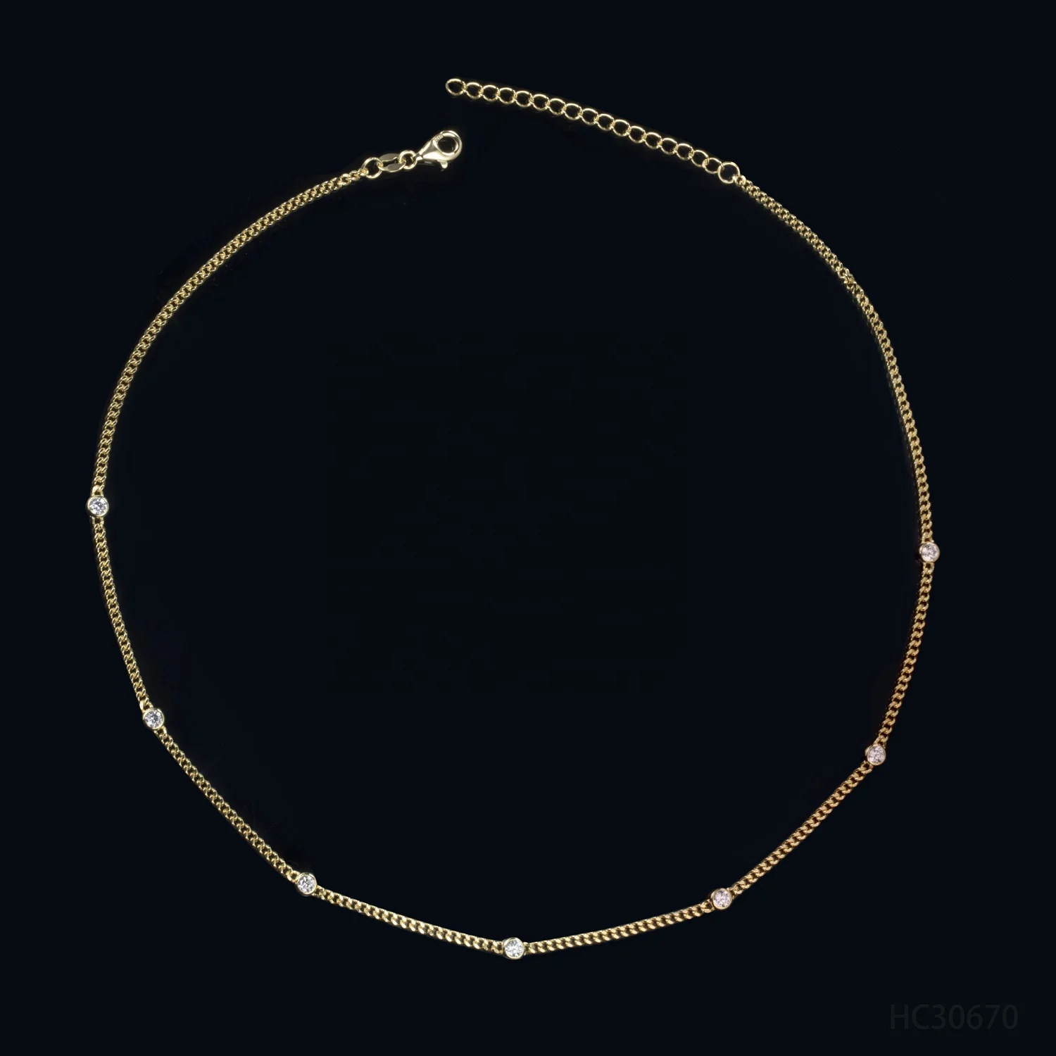 100% 925 Silver Fine Jewellery Women 18K Gold Plated Cuban Link Choker Zircon Bezel Chain Statement Necklaces