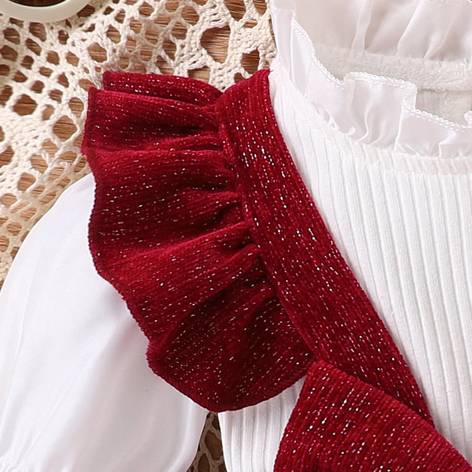 2024 Girl Winter Clothing Sets White Lace Collar Top Corduroy Bow Red Dress Toddler Newborn Christmas Wear Fall Baby Clothes