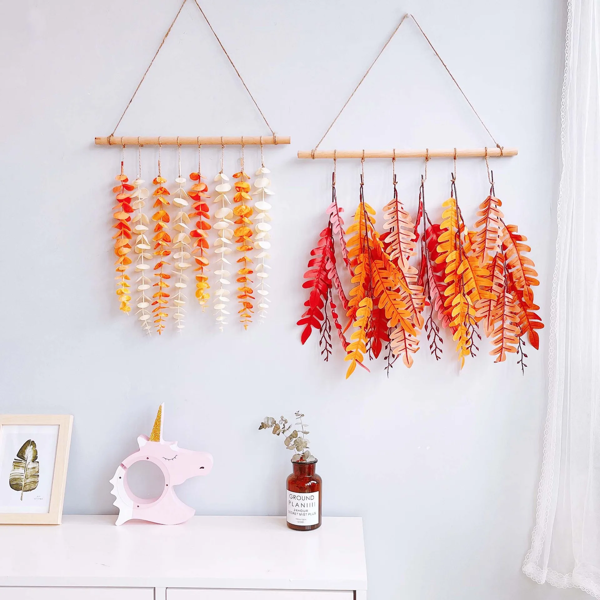 Wall Home Decor Greenery Eucalyptus Vines Hanging Plants with Wooden Stick Artificial Eucalyptus leaves