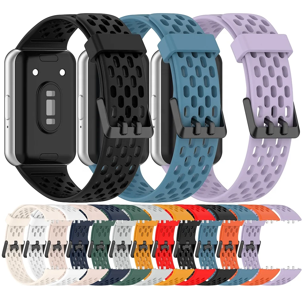 ERAYSUN Hole Style Silicone Watch Band With Metal Buckle For Samsung Watch Fit 3 SM-R390