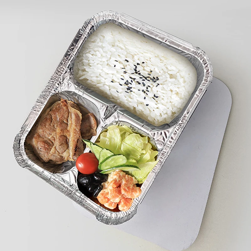 high temperature resistance Disposable take-out fast food packaging box multi-foil lunch box one meal two dishes Tinfoil tray