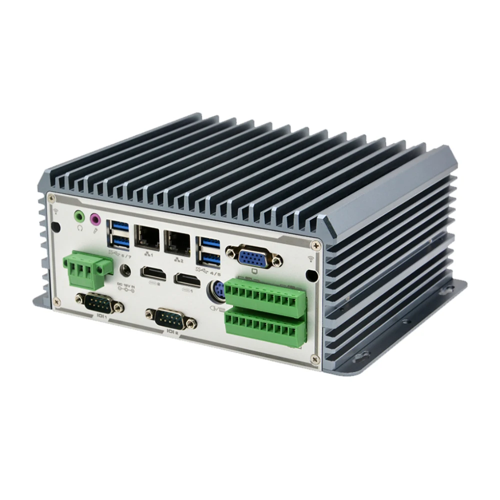 Factory outlet x86 dc 12V barebone pc system fanless embedded industrial computer with 6 COM 7 USB