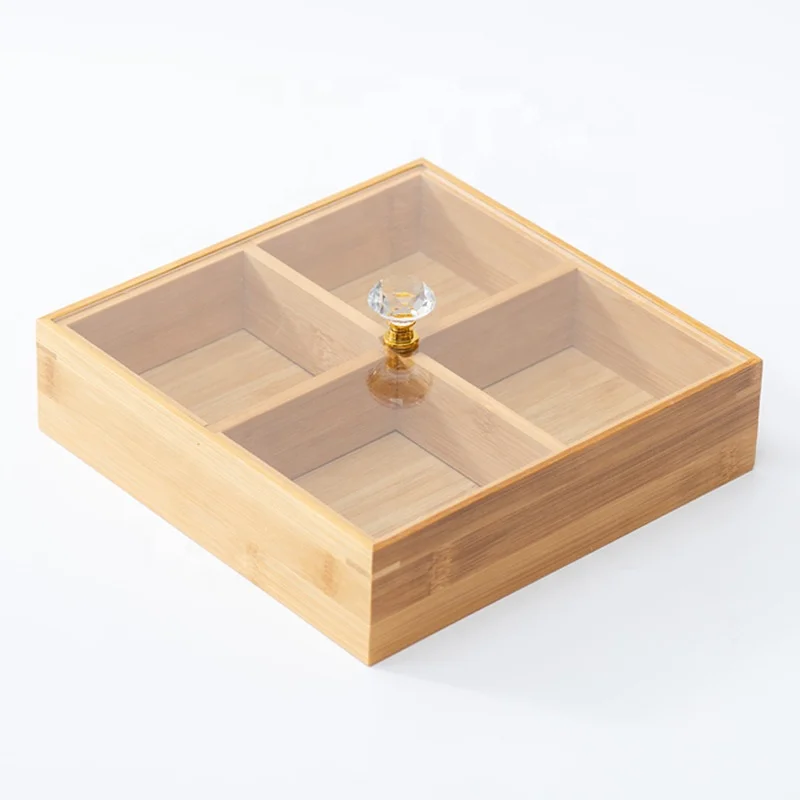 Bamboo Wooden Multi Compartment Hotpot Serving Tray  Bamboo Nine-grid Wood Tableware Snack Plate