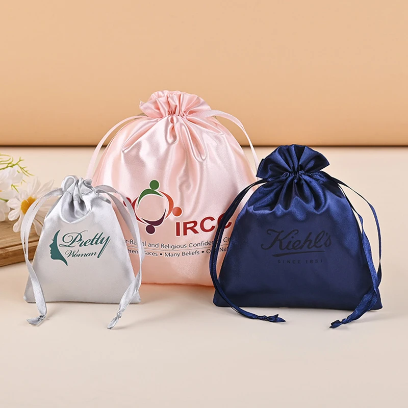 Small MOQ Custom Size +Logo Silk Stain Wig Package Bag Jewelry Hair Drawstring Satin Pouch Bag Silk bags For Hair Wigs