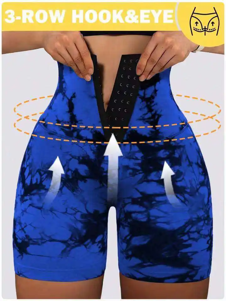 Hot selling  new Push Up Tie Dye Yoga Shorts Women Gym Fitness SportsWear Workout Tights Running High Waist Leggings