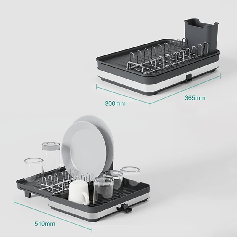 Kitchen Adjustable Plates Organizer Cutlery Storage Holder Dish Drying Rack With Drainboard For Countertop