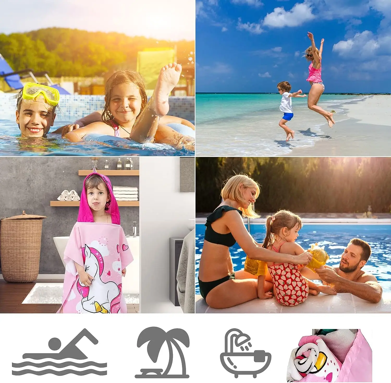 Hot Selling printing Custom Beach Swim Quick Drying Cartoon  Kids Poncho Children Hooded Beach Towel