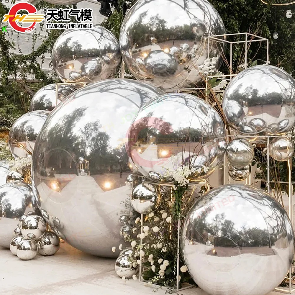 Free Door Shipping 3m Dia Giant Inflatable metallic spheres mirror balls unisex stage building decoration Dazzling gold Balloons