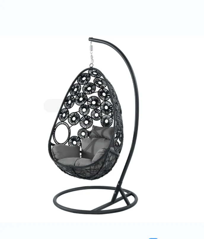 Plastic PE rattan gold leg frame iron metal Basket cushion seat egg Hanging chair patio swing two seats