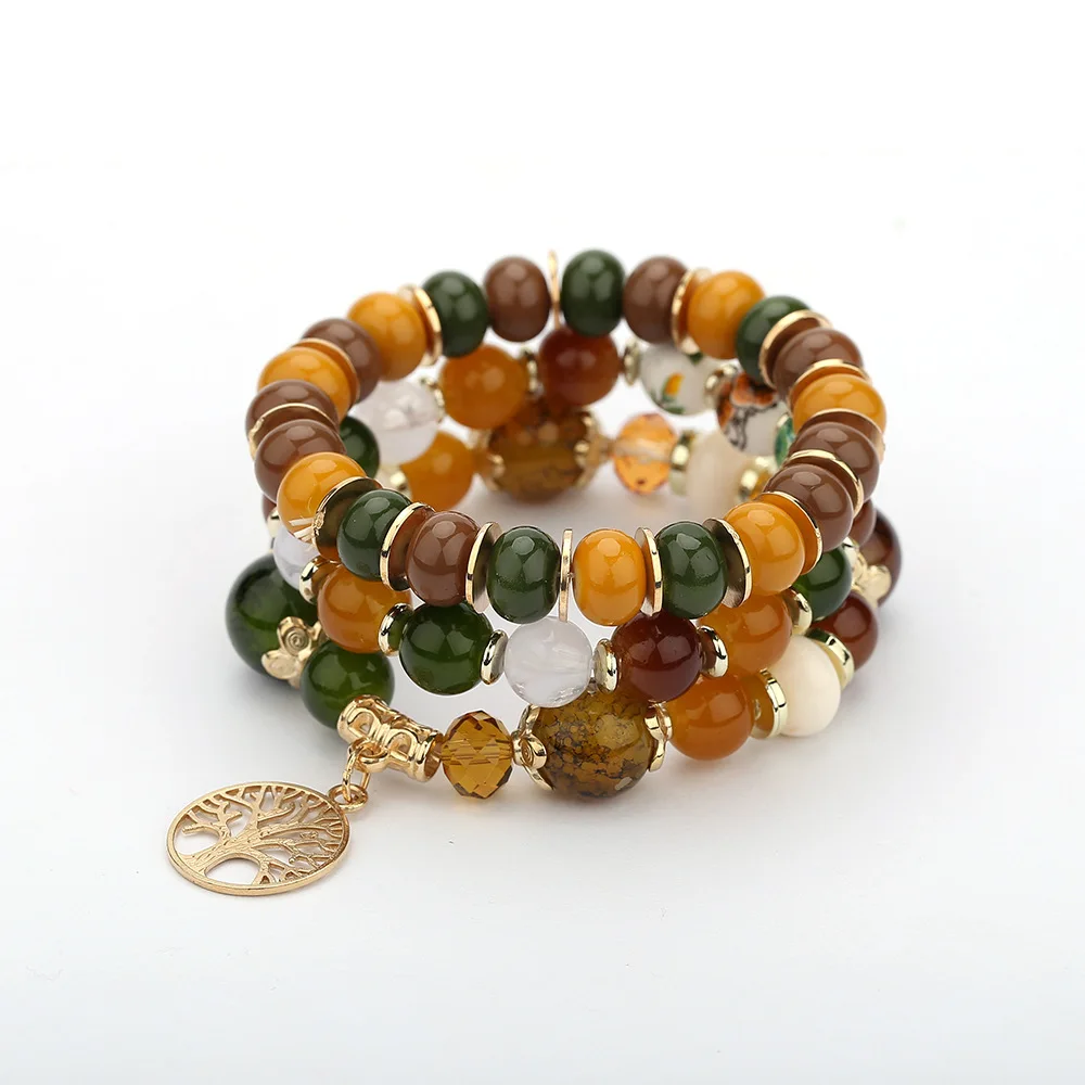 Hot Selling Boho Ceramic Beads Tree of Life Ladies Bracelet Charm Glass Beads Women Bracelet Set