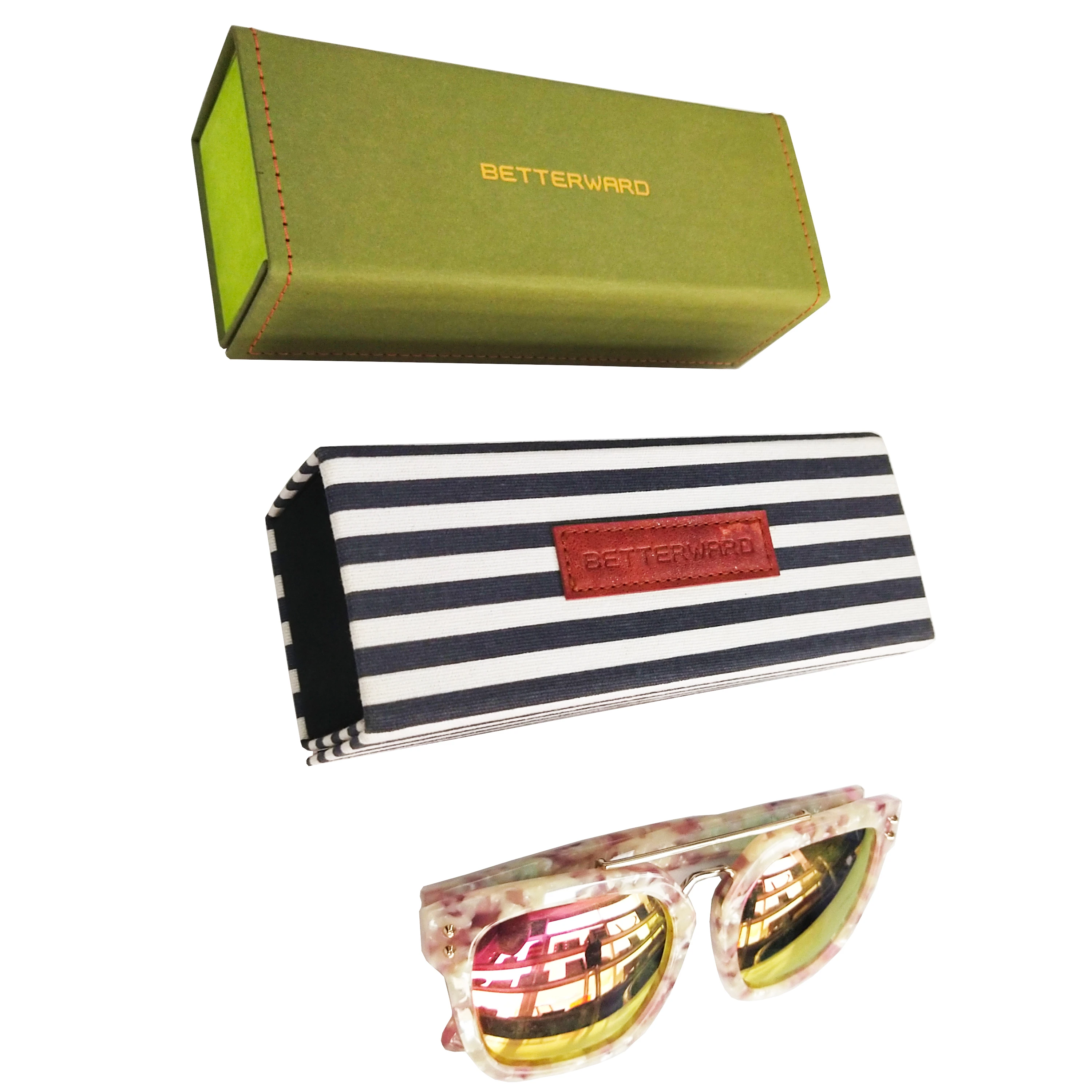 Custom Logo PU Leather Foldable eyeglasses Case Sunglasses case Packaging Set