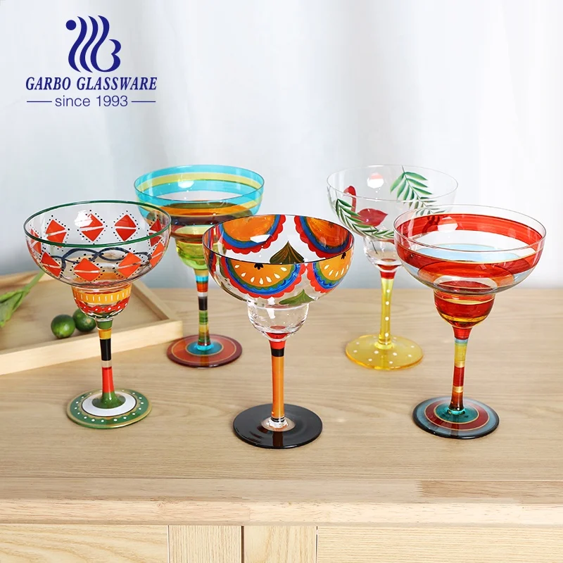 High quality print cocktail stem glass cup hand paint crystal glasses stemware wedding decorative wine goblet set ice cream cups