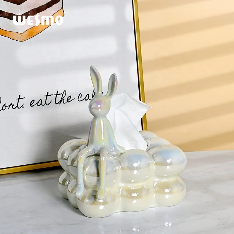 Art ceramic sitting Brilliant white rabbit decoration rabbit young luxury home bedroom living room desktop decoration