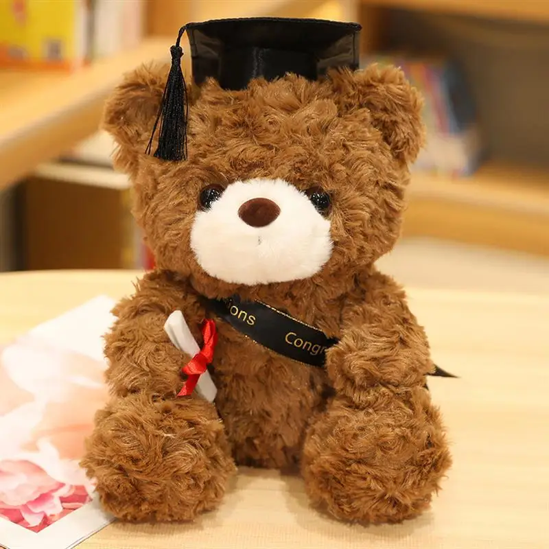 Small Size Doctor Bear Plush Toy Doll Graduation Commemorative Gift for Children Wearing  Hat