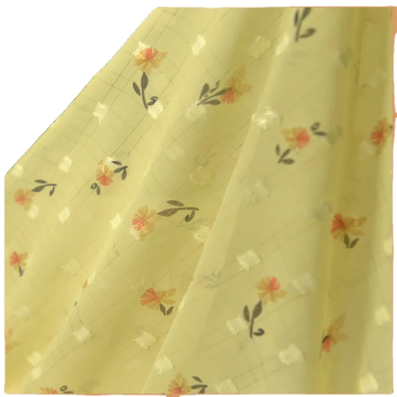 Jacquard checkered floret Fabric pastoral style summer dress on the outer lining gauze handmade diy Chiffon Fabric