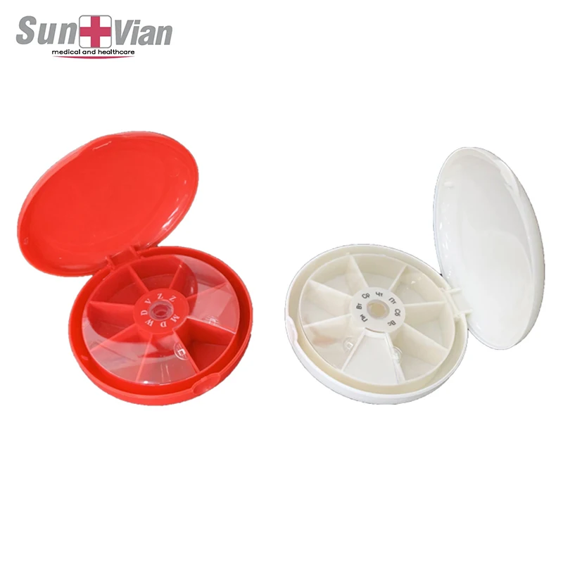 Weekly Rotating Round Pill Storage Cases Plastic 7 Days Pill Box