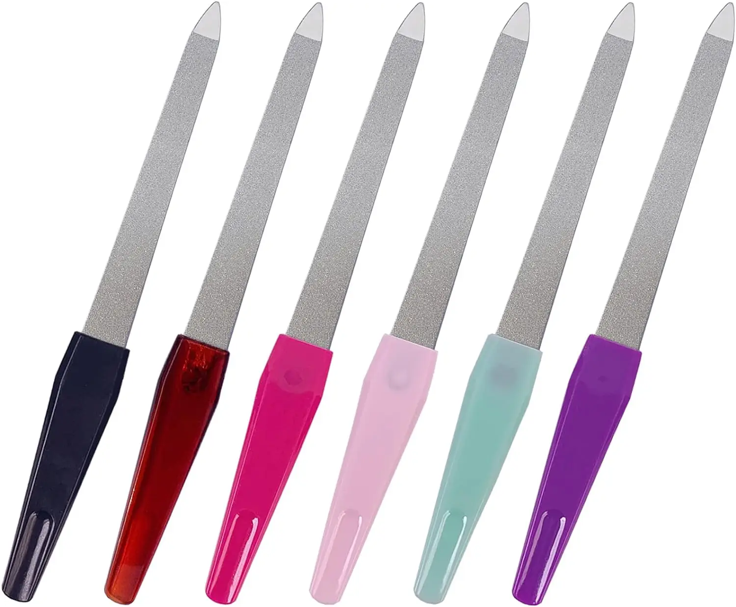 2024 Bulk 15.2cm Sharp Pointed Tip Non Slip Handle Diamond Finger Nail Filers Metal Nail File