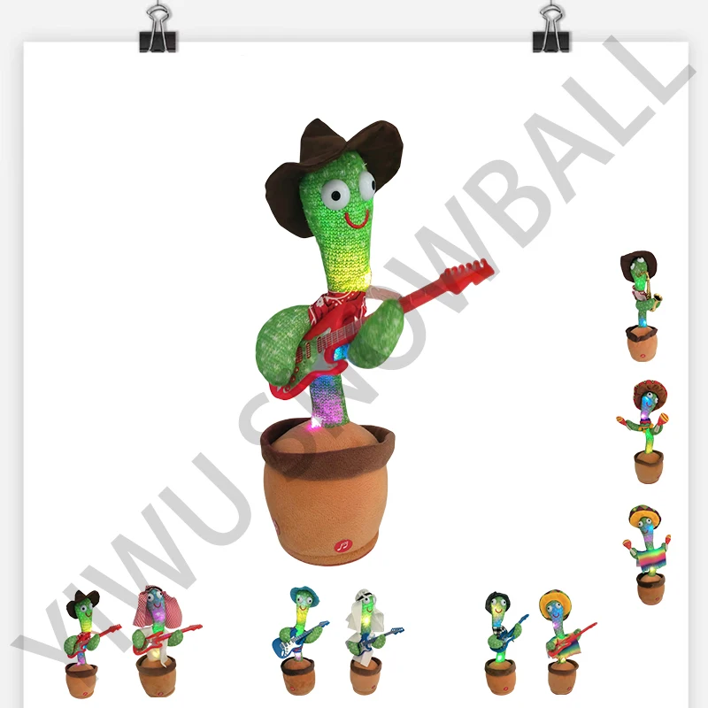 Wholesale Fashion Glowing Dancing Cactus Toy Unisex Embroidered Stress Relief Soft Toy That Can Sing and Talk For Kids Parties