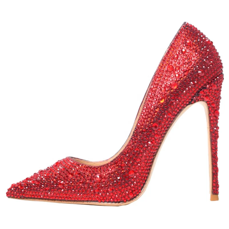 Wholesale Pointed Toe Stiletto Shoes Woman Red Crystals Wedding Shoes Bride Sexy Party High Heels Pumps For Women