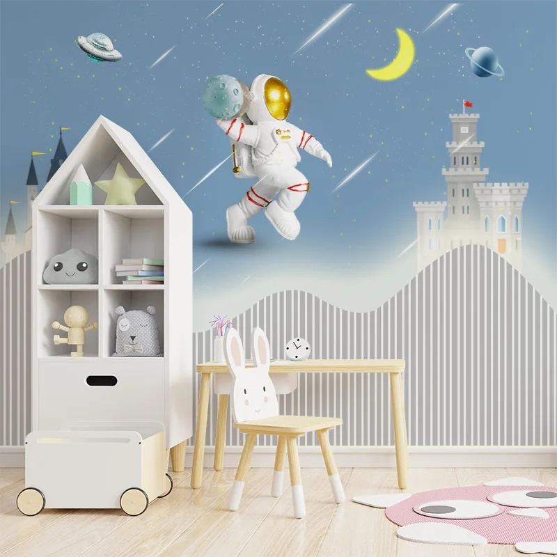 kids room astronaut 3d wallpaper fantasy starry sky wall cloth cartoon universe environmental bedroom wall fabric