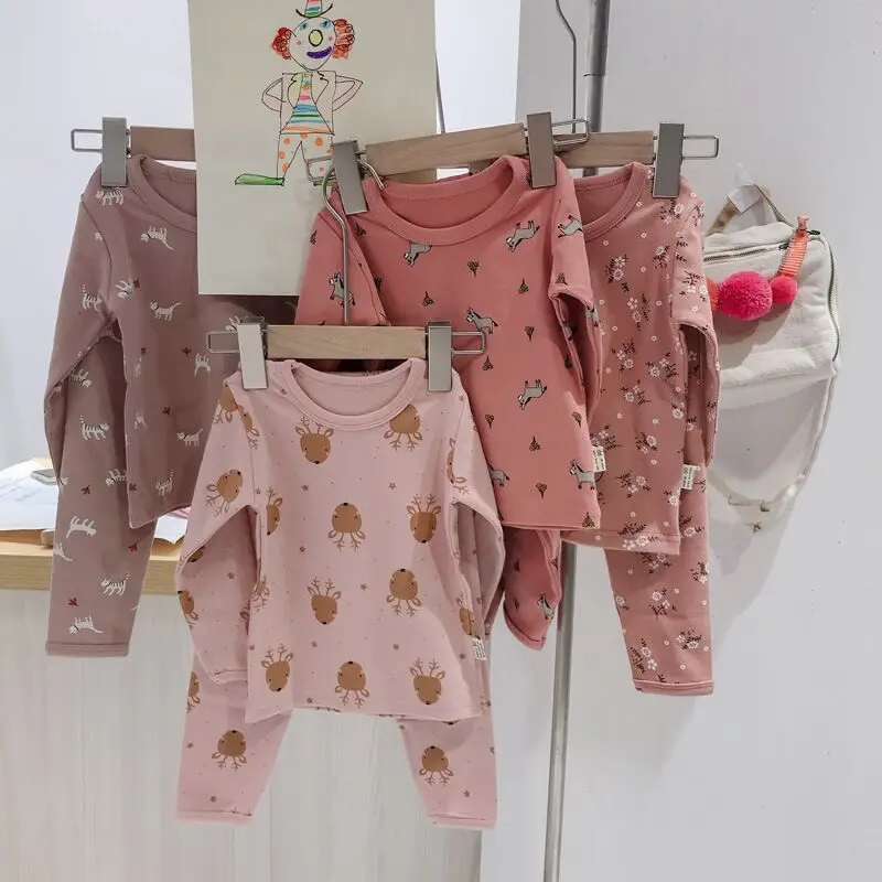 Оптовая продажа, детский домашний костюм, одежда для сна для девочек, мультяшное теплое нижнее белье