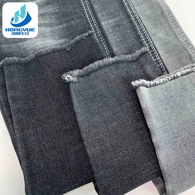 10.5oz Black Super Stretch Cotton Denim Fabric With Weft-warp Slub