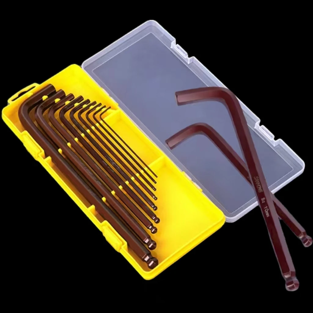 Industrial Grade Copper-Plated Hand Tool Set with Plastic Shell L-Type Ball Head Allen Wrench Metric Measurement System